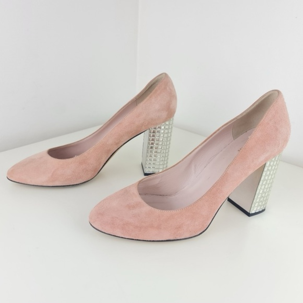 Kate Spade Suede Glitter Mirror Heel Pump Size 9B Blush Pink